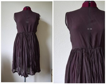 Vintage 1960's brown sheer dress // sleeveless 90s cute dark brown party evening cocktail dress // minimalist unique S M