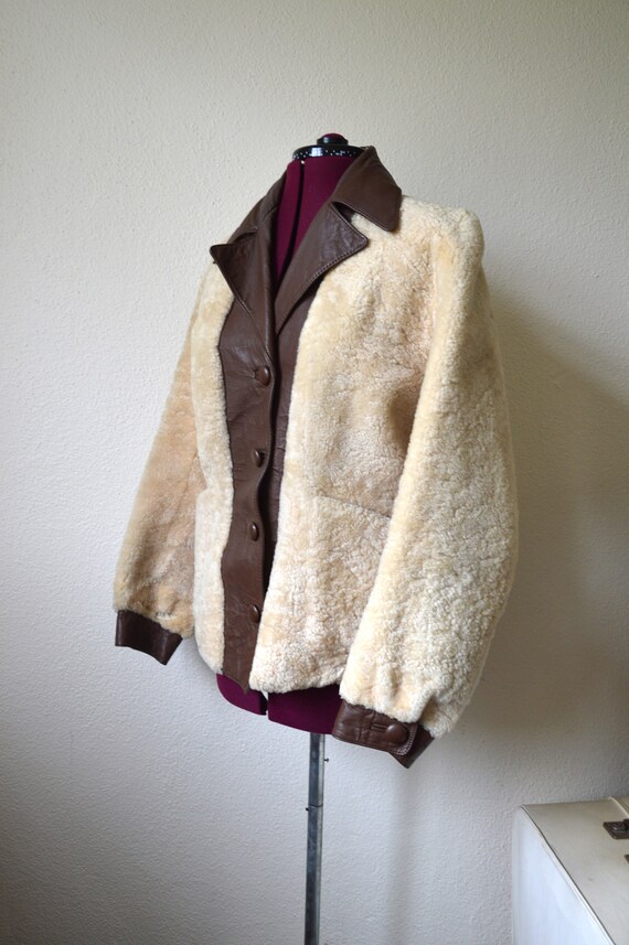 Vintage 1970's jacket // sheepskin leather cream … - image 5