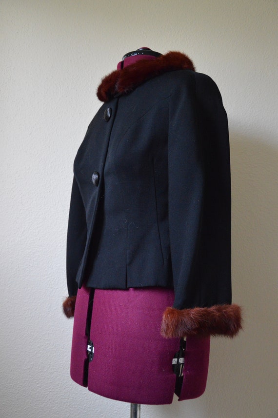 Vintage 1950's black wool jacket brown fox fur co… - image 7