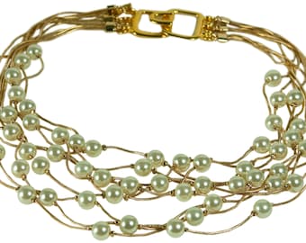 faux BEADS WITH PAVE CRYSTAL STATIONS Kenneth Jay Lane 3 ROW EMERALD