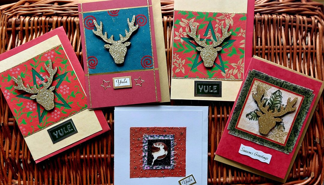 Handcrafted YULE Cards With Stag Theme Several Different Etsy