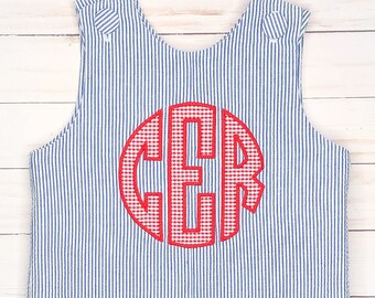 Monogrammed Seersucker Jon Jon, Patriotic Baby Romper