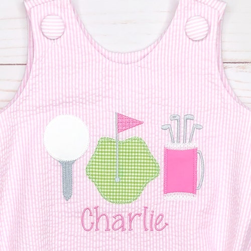 Claire & Charlie Girls Green Stripe Seersucker Bloomers Set - Golf Cart main image 0