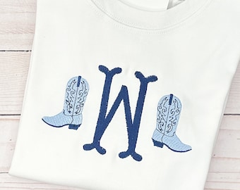 Cowboy Boots Initial Toddler Shirt, Personalized Western Embroidery
