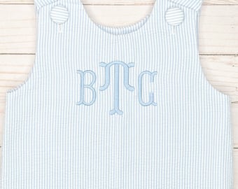 Monogram Jon Jon, Seersucker Monogram bubble, Blue Monogram Outfit, Baby Boy Jon Jon, Embroidered Jon Jon, Monogram Romper, Personalized