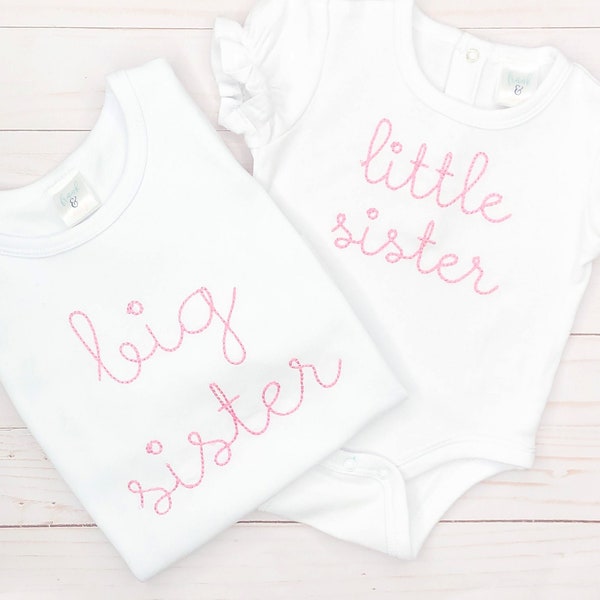 big sister little sister sibling embroidered shirt, bodysuit, hospital coming home personalized big sister little sister outfits
