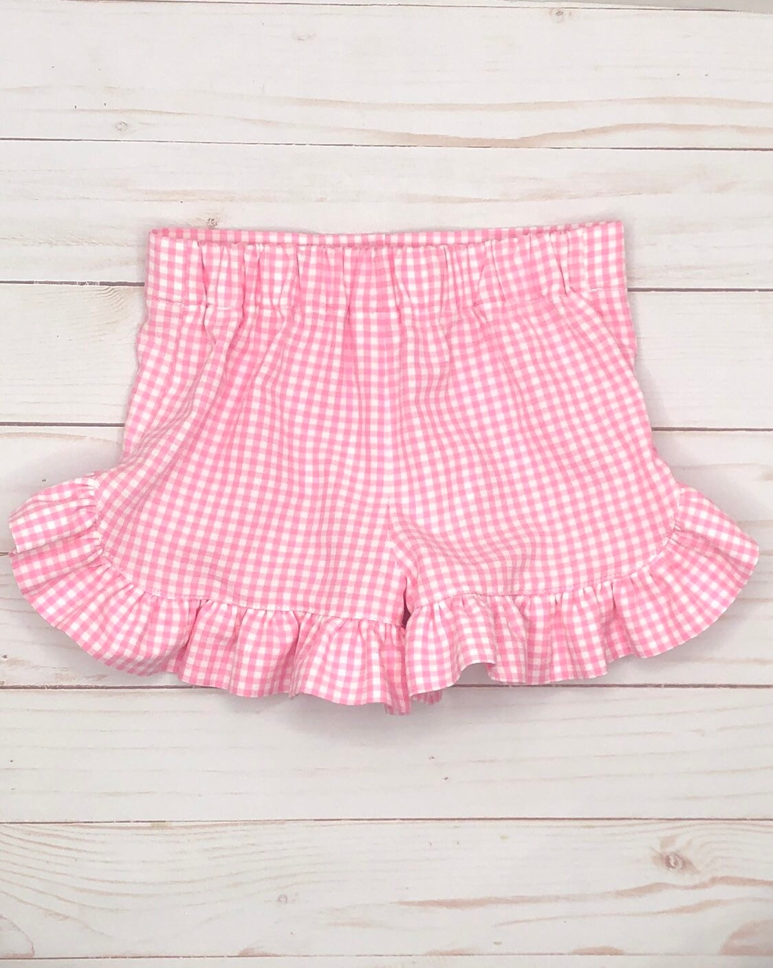 Anavini Girls Pink Gingham Ruffle Shorts