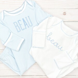 Baby Boy Newborn Overlap Shoulder Gown Blue Trim