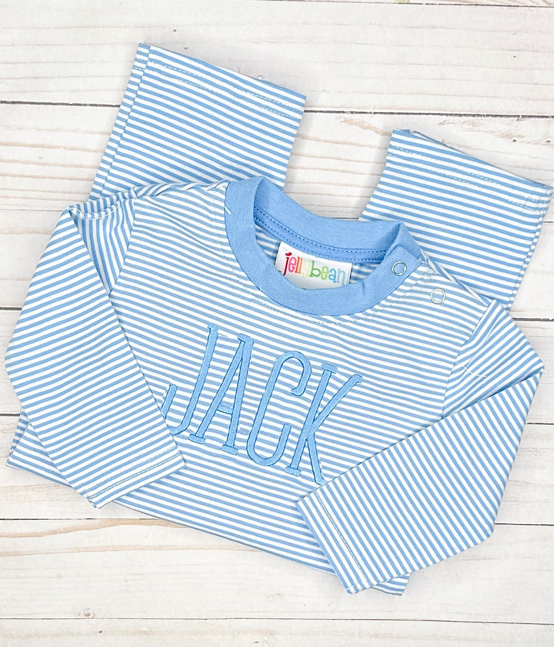 Cornflower Blue Striped Romper, Personalized Baby Boy Blue Romper, Long