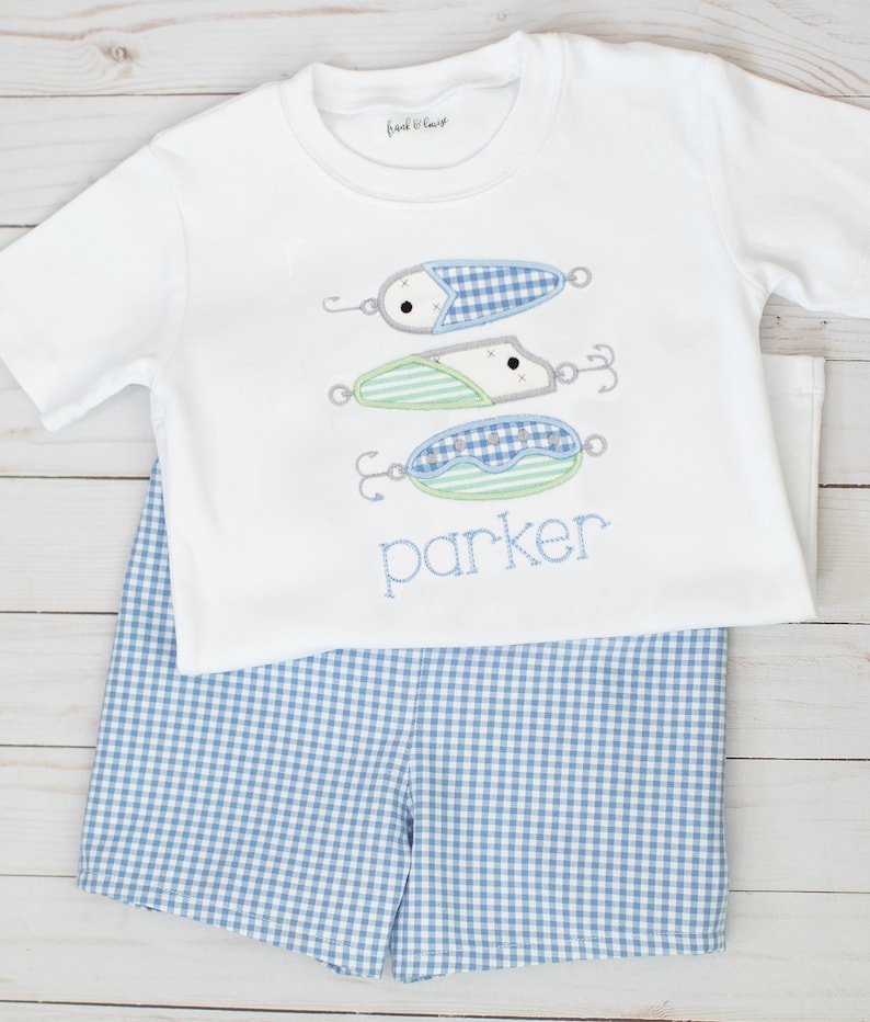 Boy Fishing Outfit Fishing Lures Applique Shirt Fishing Etsy