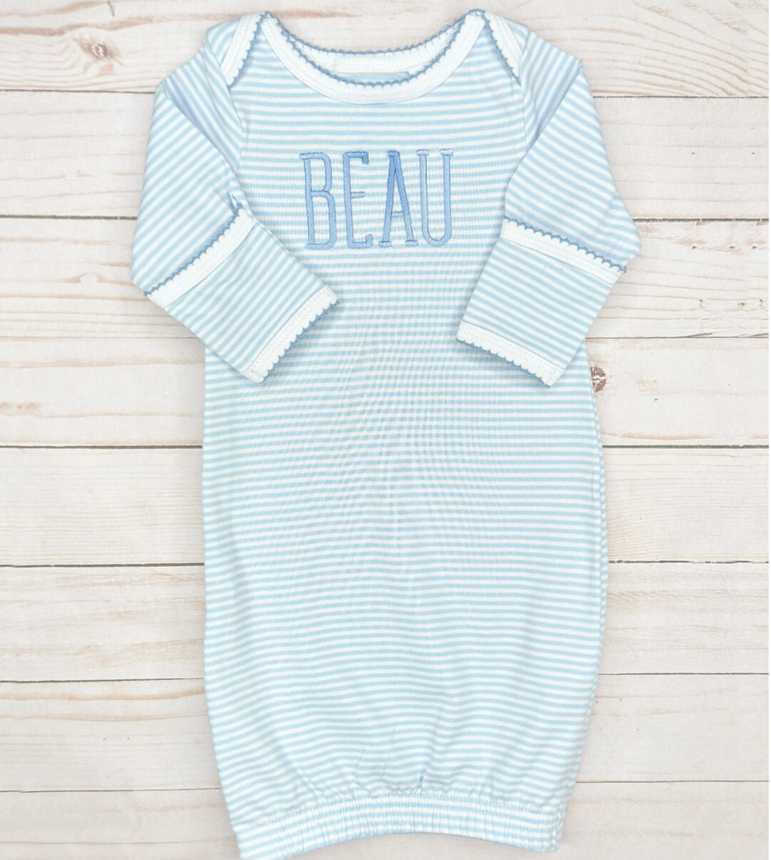 Baby Boy Newborn Overlap Shoulder Gown Blue Trim main image 1