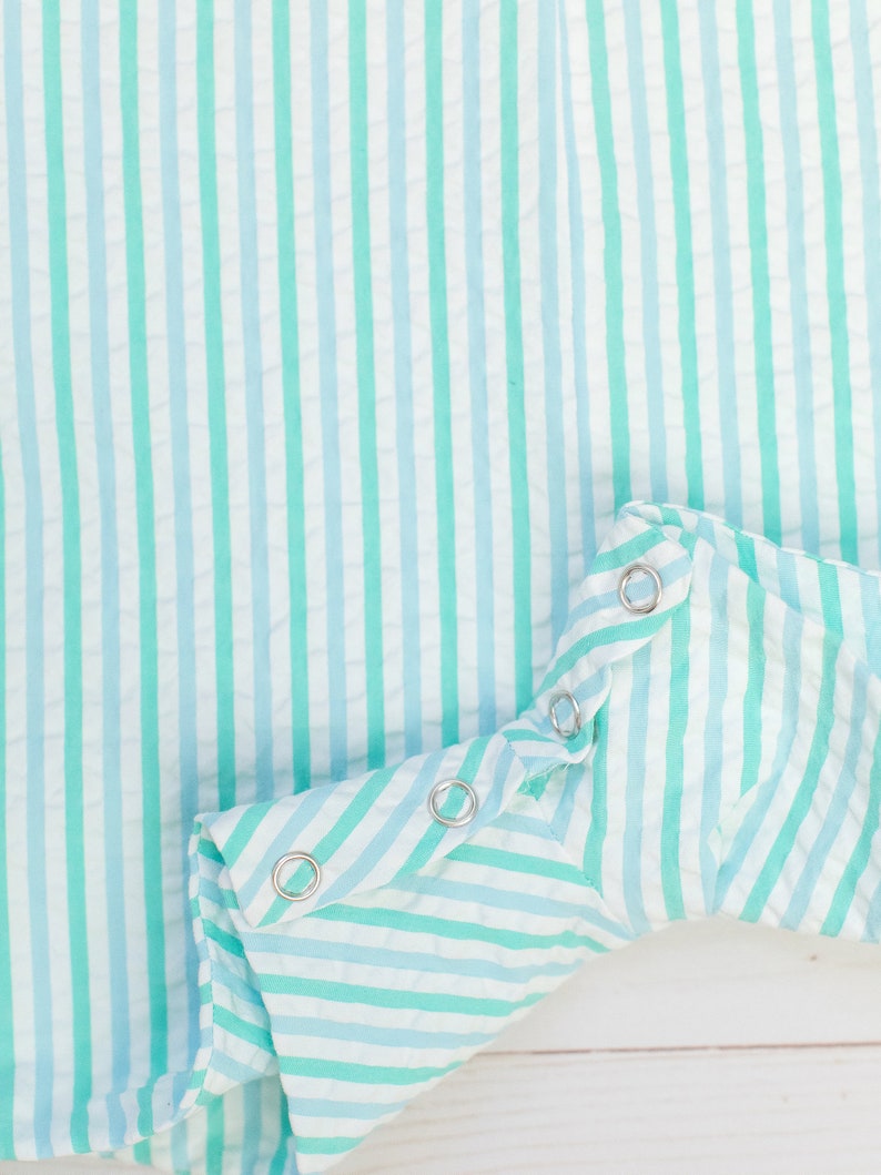 monogram jon jon blue seersucker fishtail embroidered monogram shortall romper blue seersucker turquoise seersucker jonjon john john summer