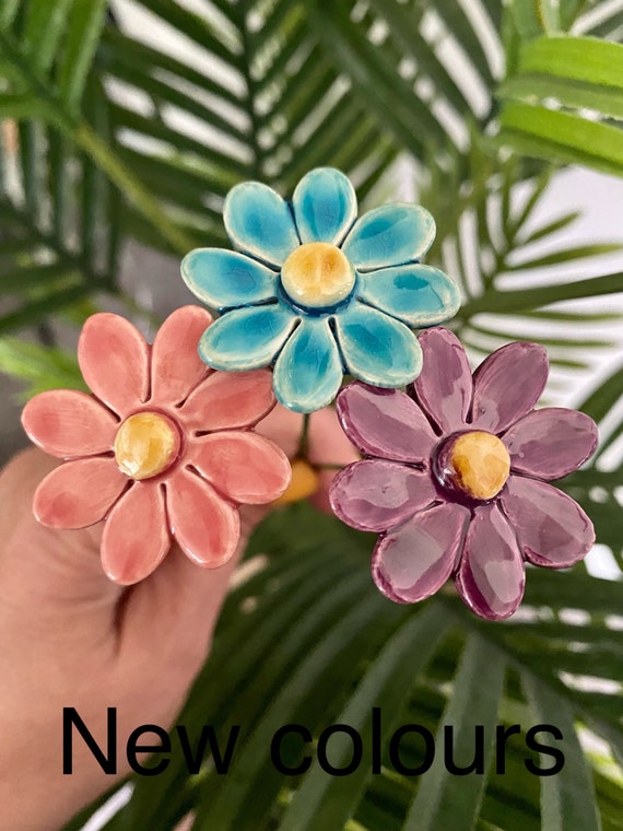 Flor De Cerámica Hecha A Mano - Margarita Multicolor, Decoración Para El Hogar