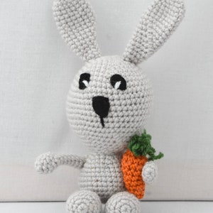 Bunny with carrot, amigurumi, handmade, gift Gray