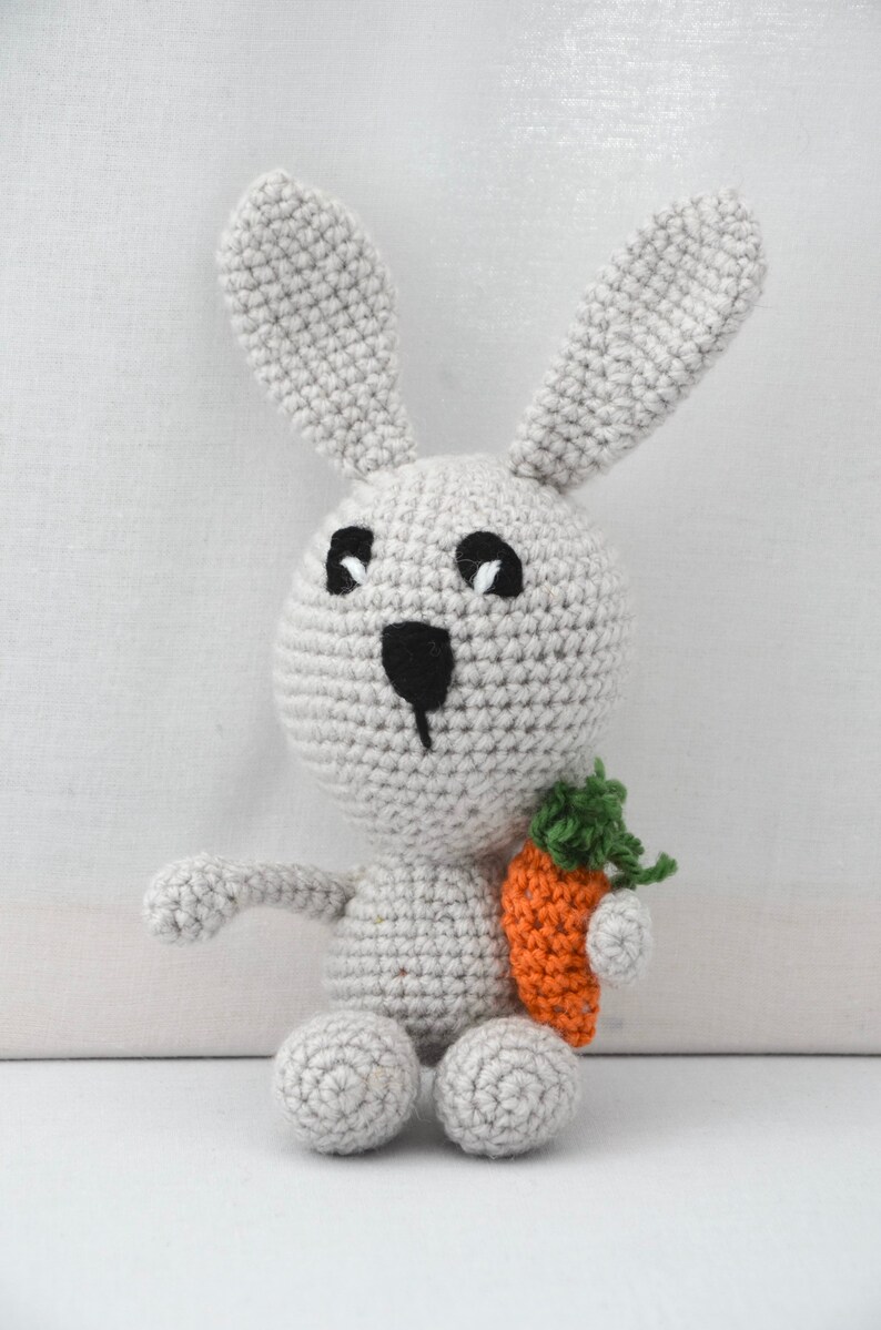 Bunny with carrot, amigurumi, handmade, gift Gray