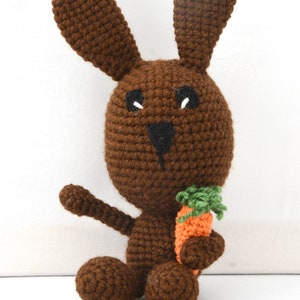 Bunny with carrot, amigurumi, handmade, gift dunkelbraun