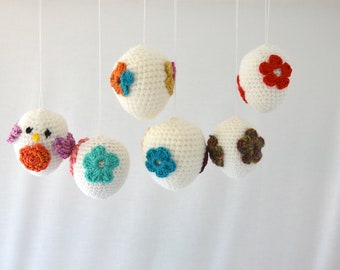 Easter Eggs Set 14, crocheted decoration, handmade, flowers