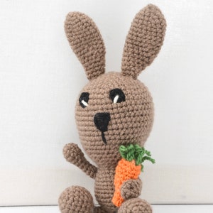 Bunny with carrot, amigurumi, handmade, gift Brown