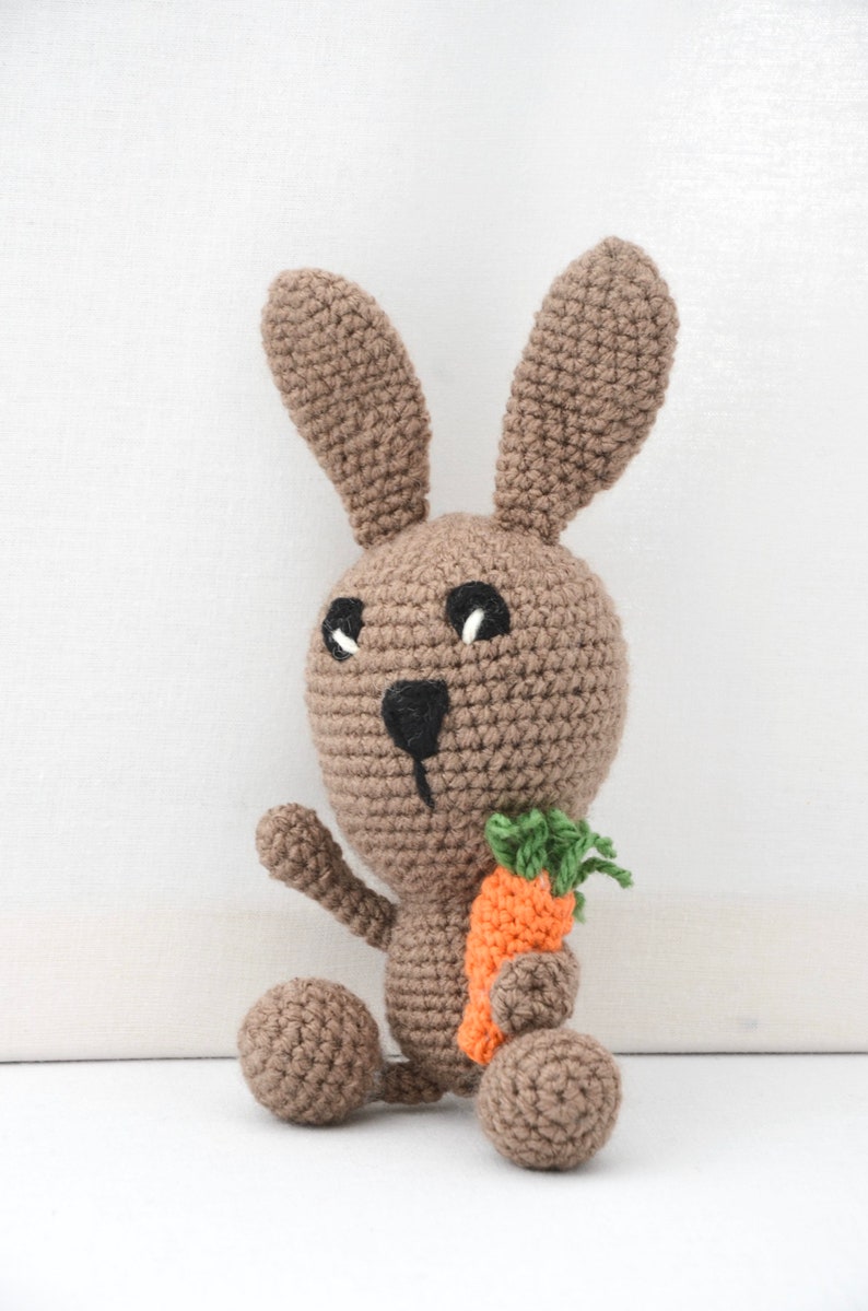 Bunny with carrot, amigurumi, handmade, gift Brown