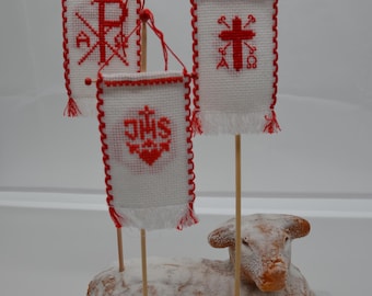 OSTERFAHNEN // Für Osterlamm//  Doppelseitig  // Motive frei wählbar // Handgemacht