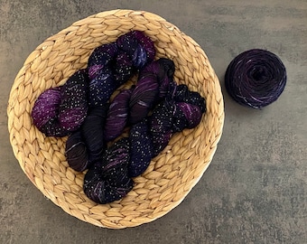 HADES, Hand-dyed sock yarn, acid dyed, 4-ply, 6-ply, tweed, glitter, merino