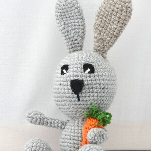 Bunny with carrot, amigurumi, handmade, gift dunkelgrau