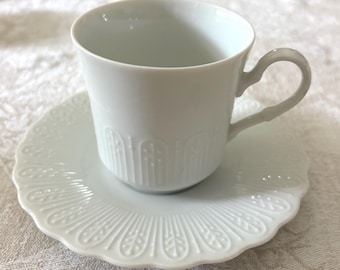 Teacup Planter White Scalloped with Saucer and Drainage Hole