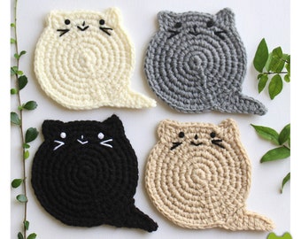 Cat Face Coaster Set Crochet Cat Head Coaster Cat Lover -  Sweden