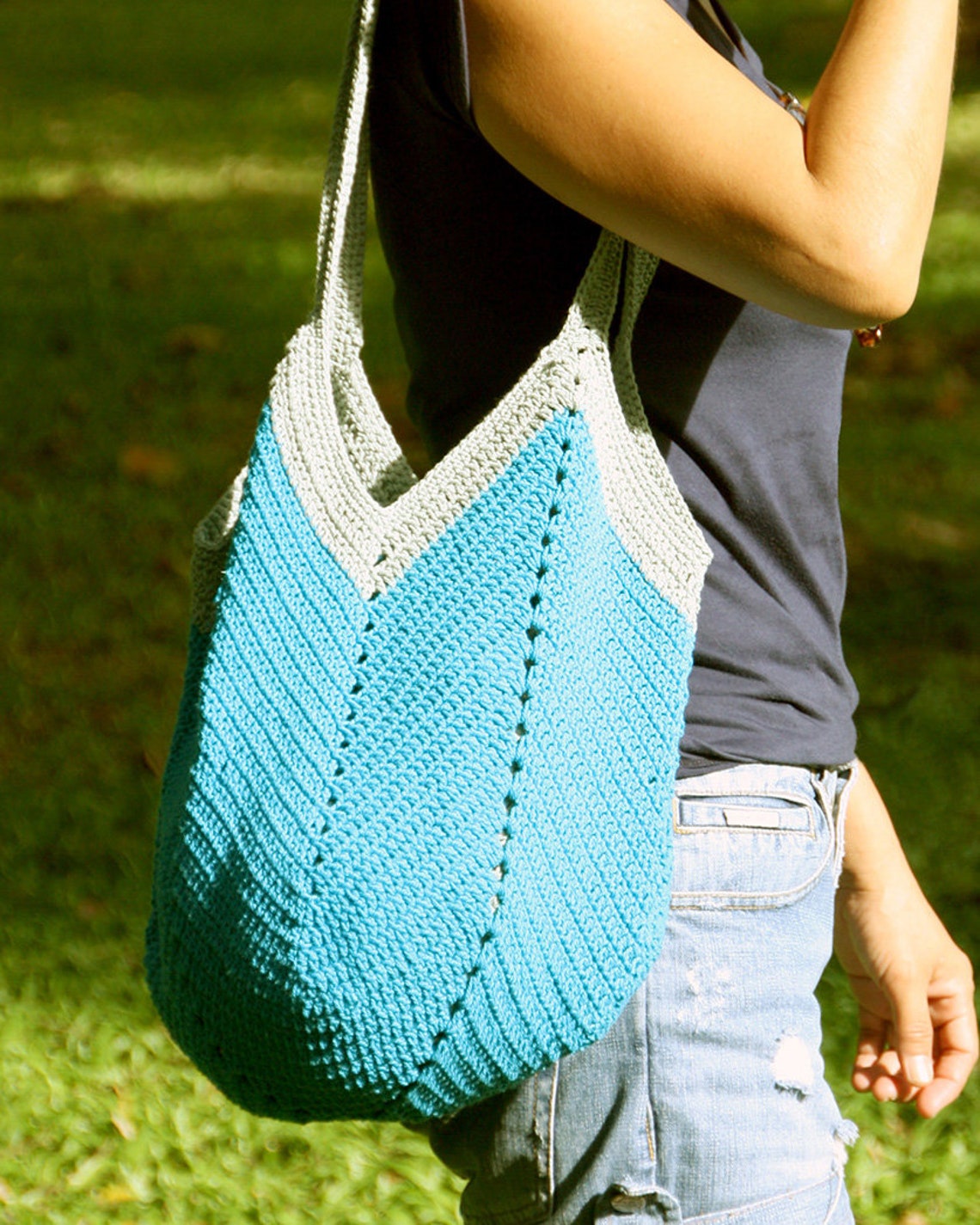 Crochet rope bag Blue crochet market bag crochet beach bag Etsy
