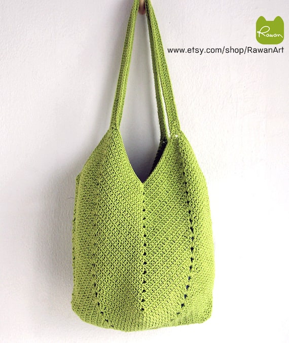green crochet bag