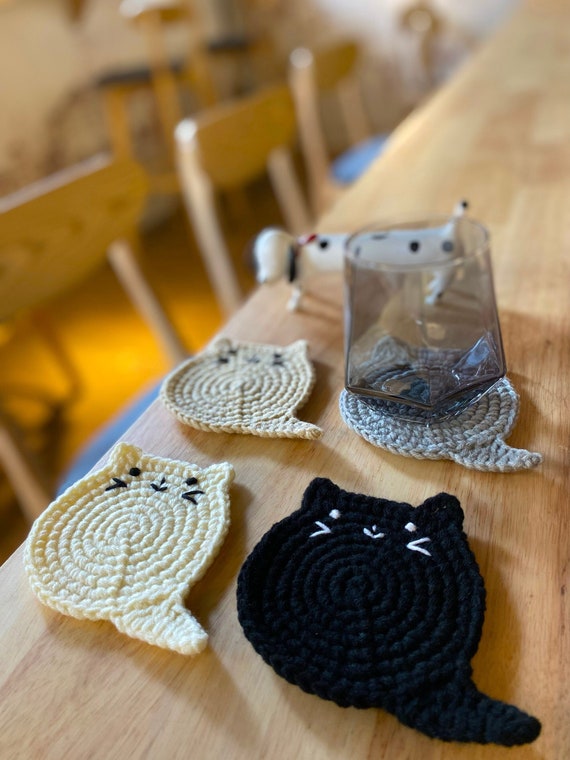 Fat Cat Coasters With Personalized Packaging, Crochet Cat,crochet Coaster,cat  Coasters,cat Coaster,housewarming Gift,cat Lover Gift,cat Mom 