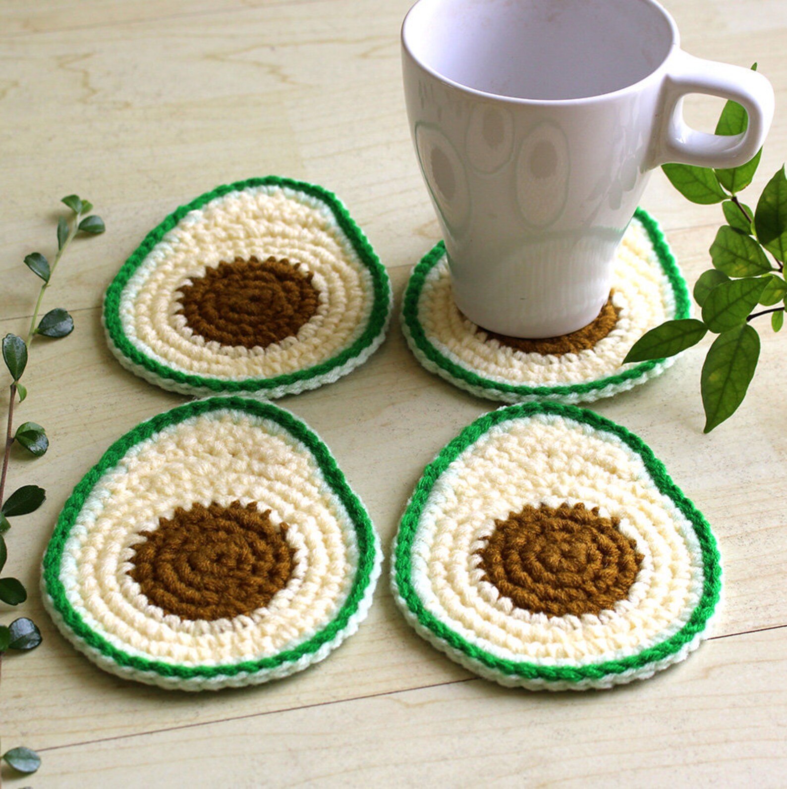 Avocado Coasters Set Crochet Fruit Coasters Birthday Gift Etsy