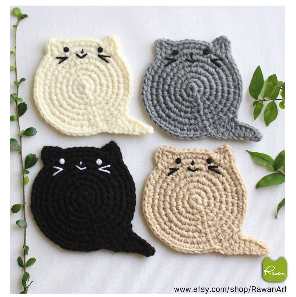 Fat Cat Coasters set of 4, Cat, Cats, Cat Lover Gift, Housewarming Gift, Cat Coasters, Crochet Coasters, Cat Mom, Cat Lover, Crazy Cat Lady