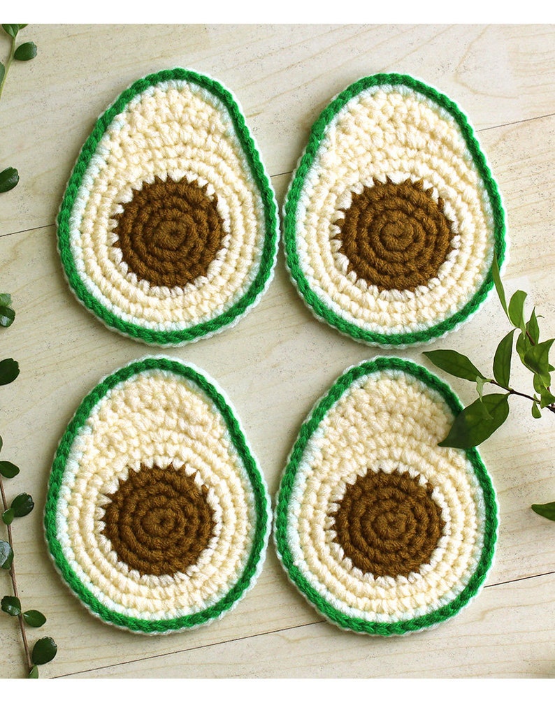 Avocado Coasters set Crochet Fruit Coasters Birthday Gift Etsy