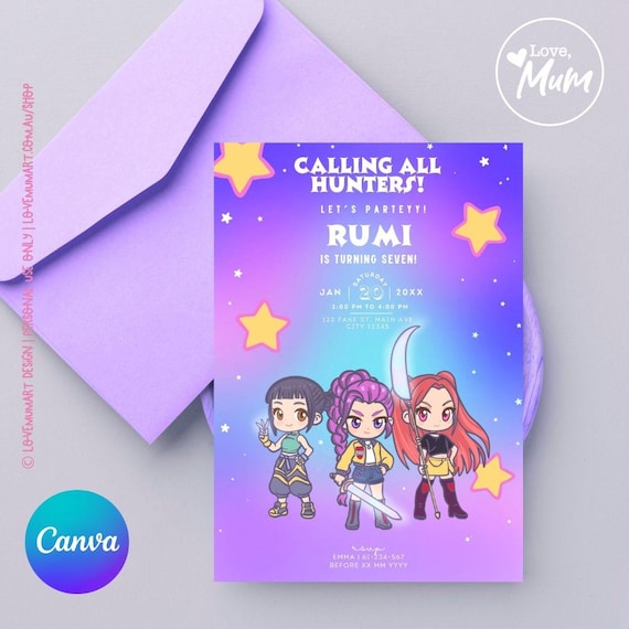 Kpop Demon Hunter Birthday Invitation Rainbow Party – Kpop Idol
