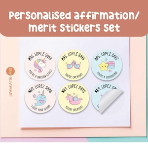 48 piezas x Etiquetas con nombre de afirmación personalizadas para estudiantes y niños con temática de unicornio