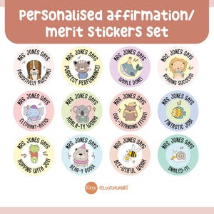 60 Stück x Lehrer Name personalisiert - Süßes Tier Thema - Schüler Kinder Affirmation Name Label | Aufkleber