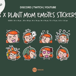 Cute Plant Mom | Plant Mama | Ginger Hair | Red Hair | Twitch, TikTok, Discord Emotes Stickers x 8 | SET 2