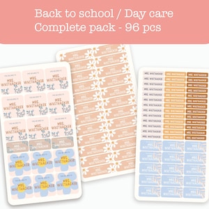 Wasserdichte Namensaufkleber | Beige Boho Gänseblümchen Blumen Thema | 96 x Custom Labels für Persönliches, Kindergarten, Schule & Mehr