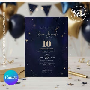 Cosmic Birthday Invitation: Galaxy Party, Space Star Invite (Canva Digital Download)