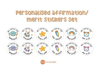60 x Personalised Science Theme Student Kids Affirmation Name Label Stickers  (2.5 cm x 2.5 cm)