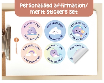 60 pcs x Teacher Personalised Name - Narwhal Theme - Student Kids Affirmation Name Label | Stickers