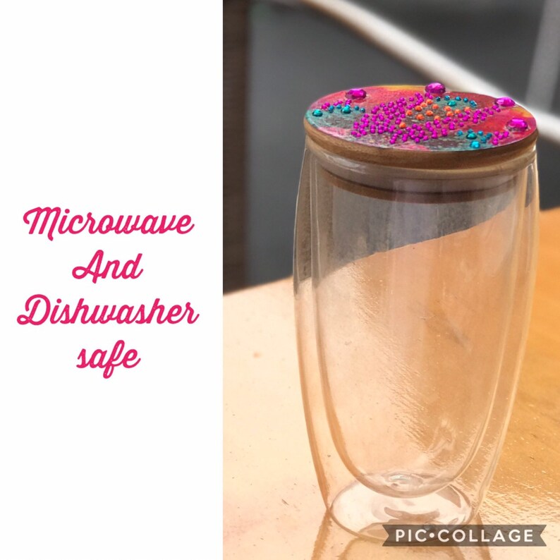 Glass Travel Coffee Cup With Decorated Jewelled Lid Eco Etsy