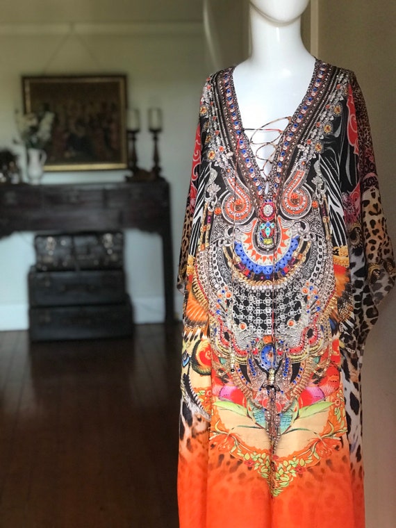 v neck kaftan dress