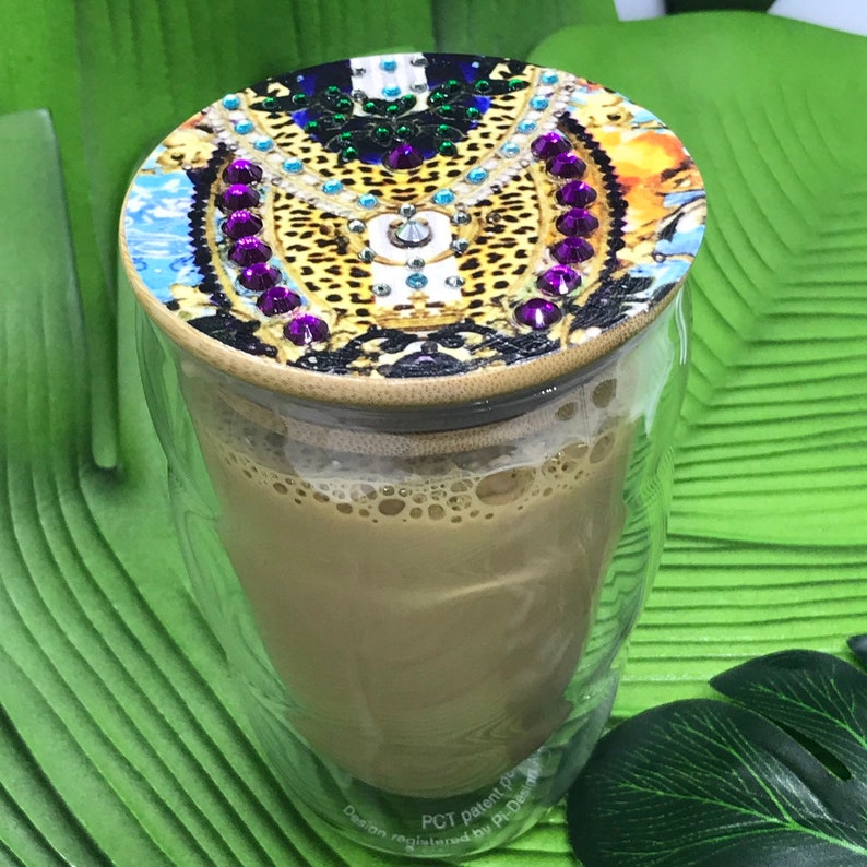 Glass Travel Coffee Cup With Decorated Jewelled Lid Eco Etsy