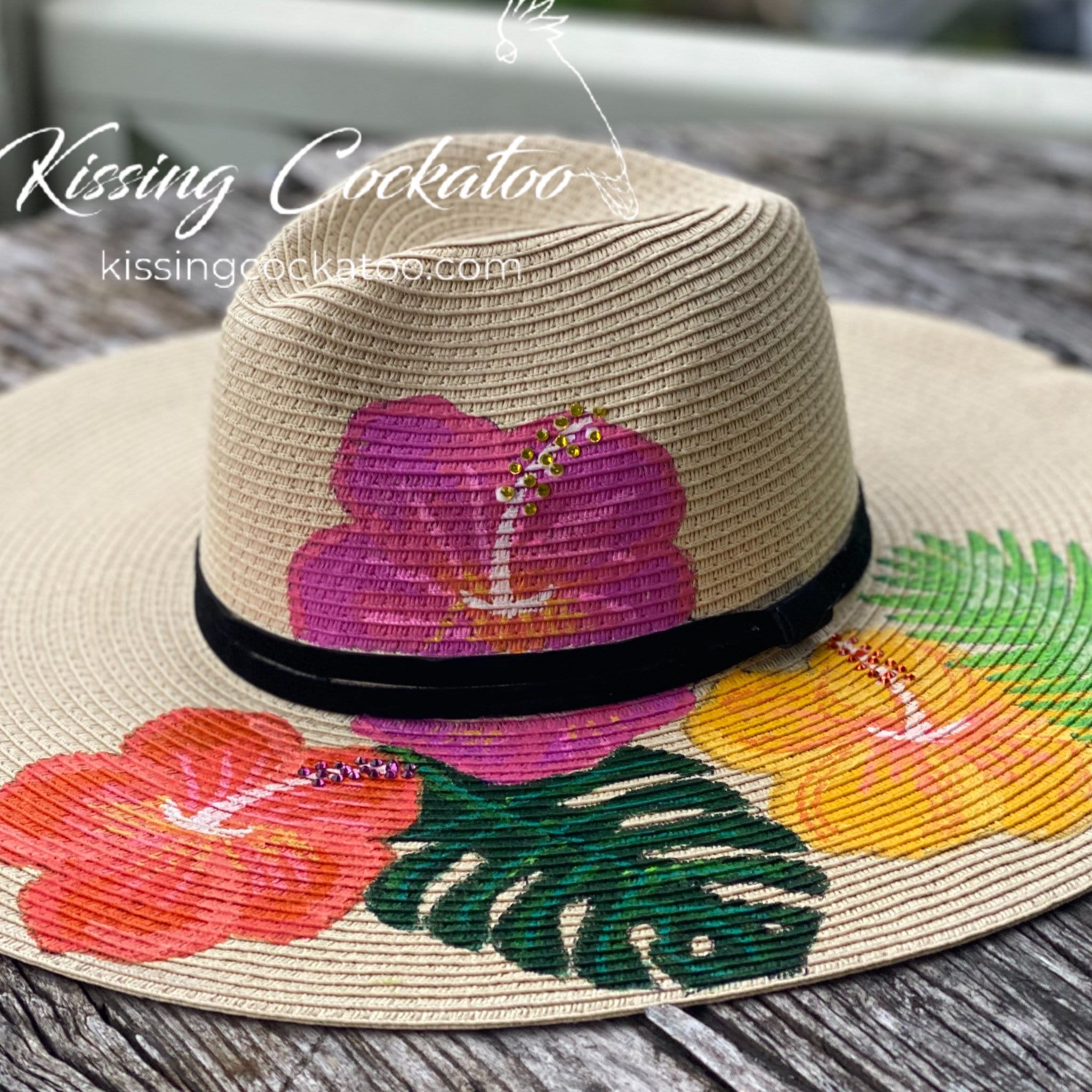 Hand Painted Tropical Flowers Straw Hat. Sun Hat Boho Chic Etsy