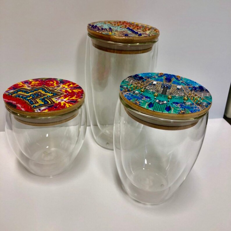 Glass Travel Coffee Cup With Decorated Jewelled Lid Eco Etsy