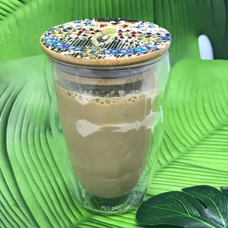Glass Travel Coffee Cup With Decorated Jewelled Lid Eco Etsy