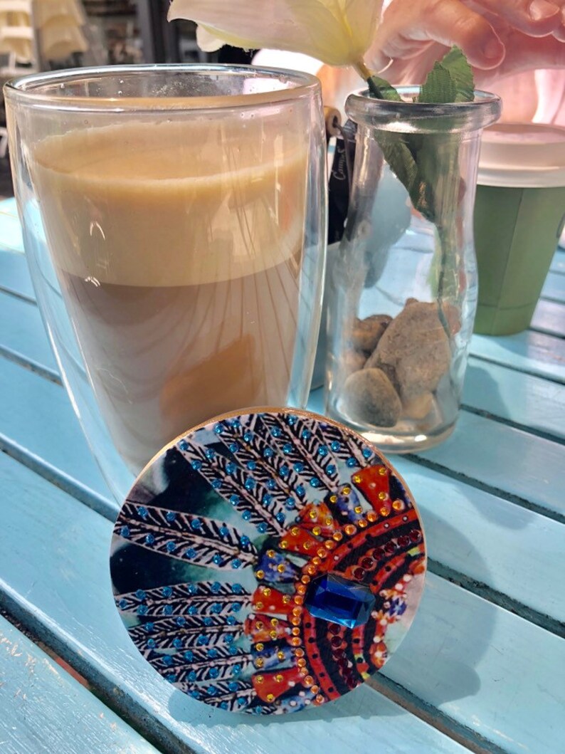 Glass Travel Coffee Cup With Decorated Jewelled Lid Eco Etsy