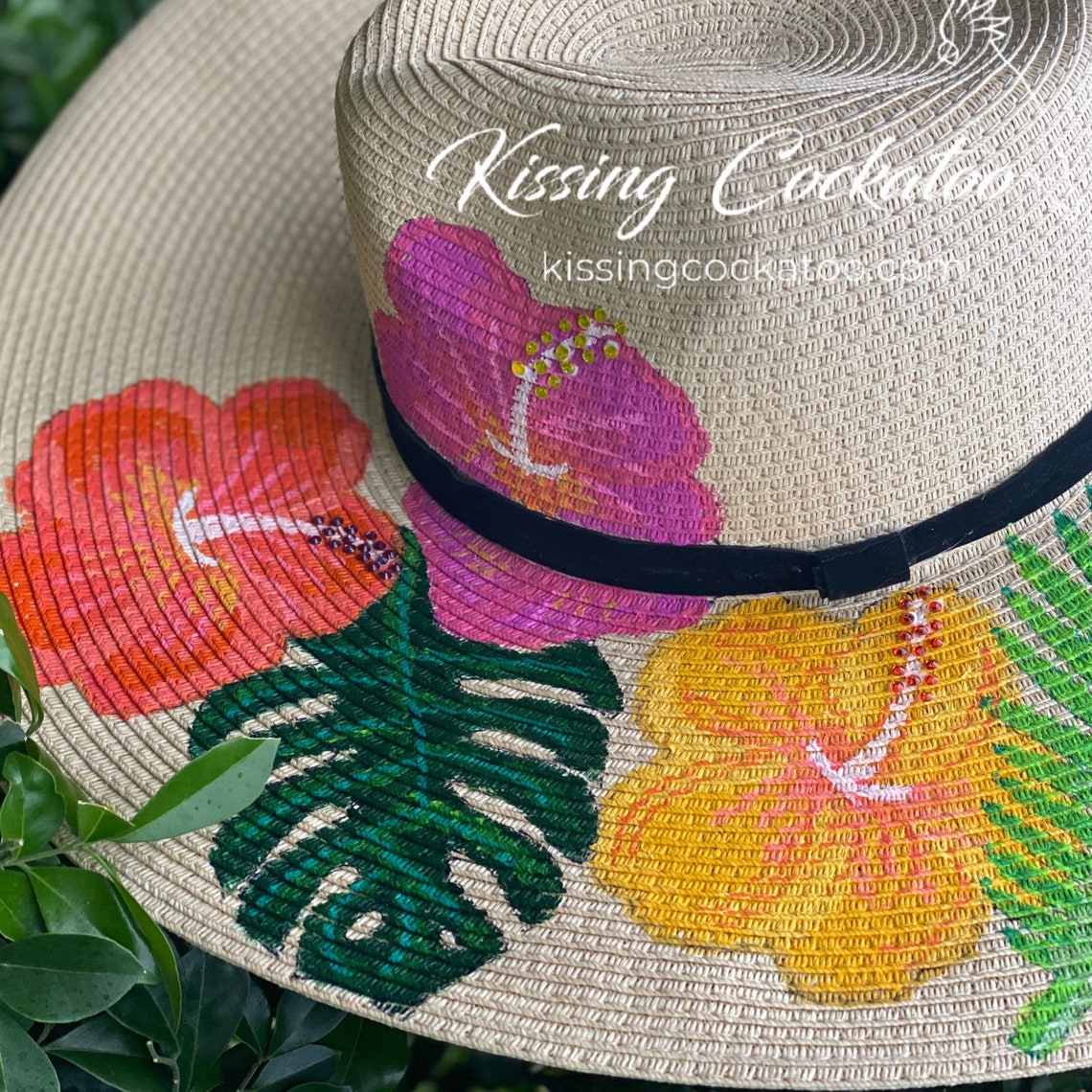 Hand Painted Tropical Flowers Straw Hat. Sun Hat Boho Chic - Etsy